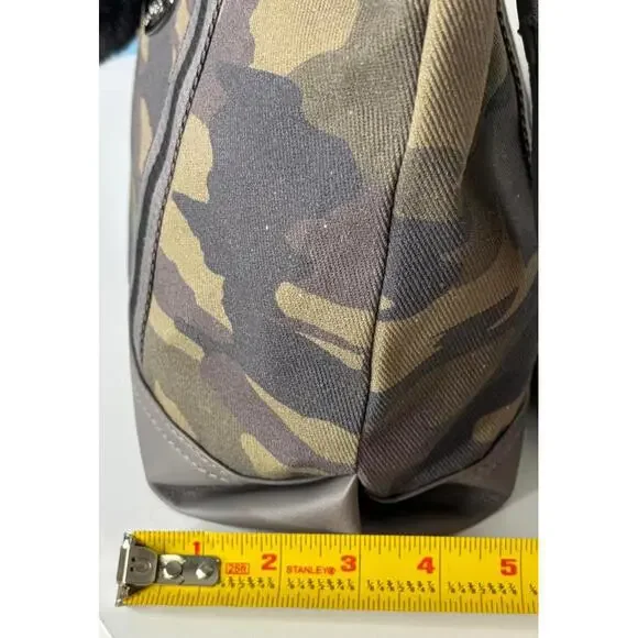 Betsey Johnson Camo Tote Bag with Heart Charm & Fuzzy Pom – NWT